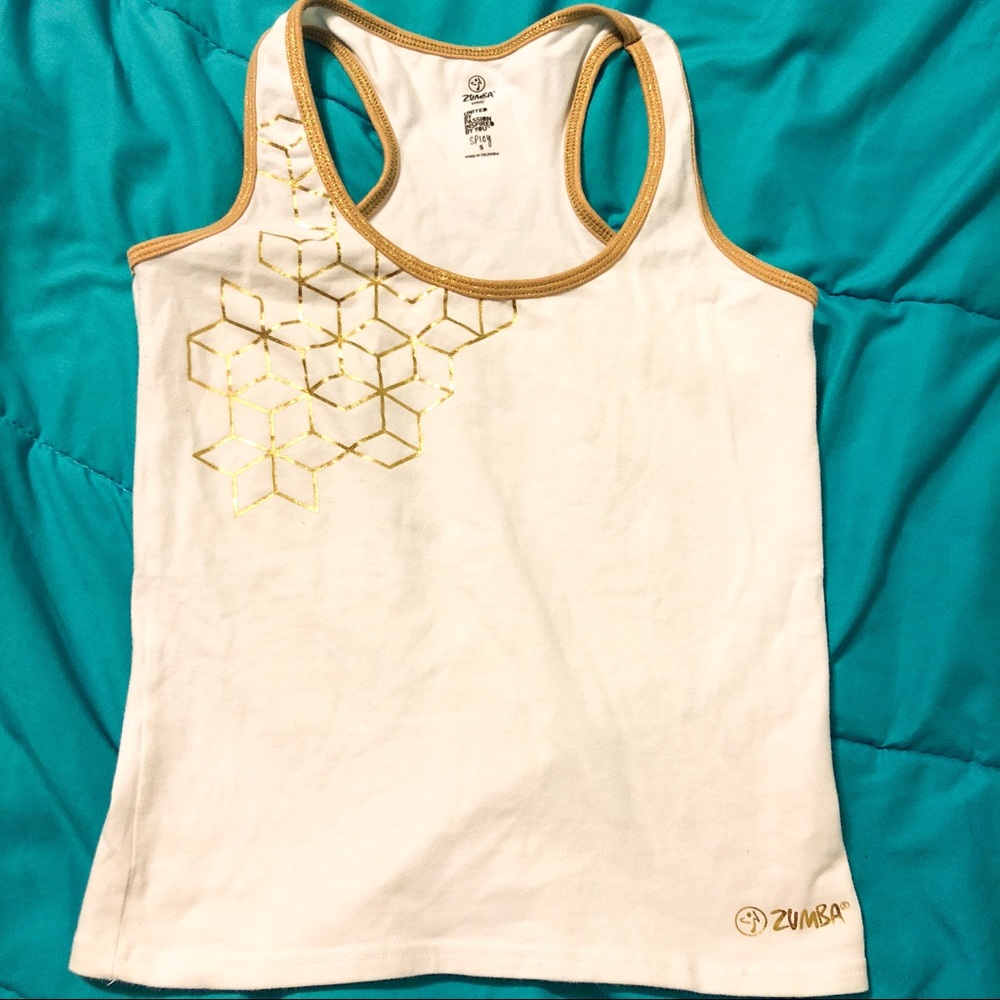 White and gold zumba top